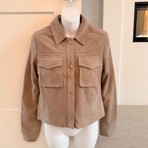 AG Adriano Goldschmied Chic Neutral Suede Button Front Jacket Sz S NEW (sample)